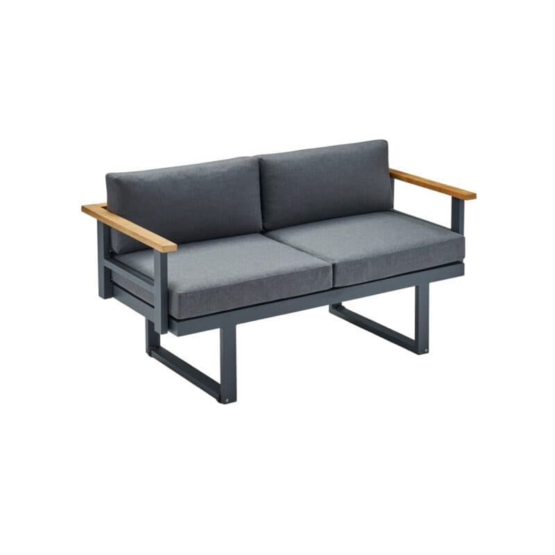 CASA DOMA "Aragona DINING" 2-Sitzer Loungesofa, Teak, Gestell Alu anthrazit, Polster Tuvatextil® Panama grafito