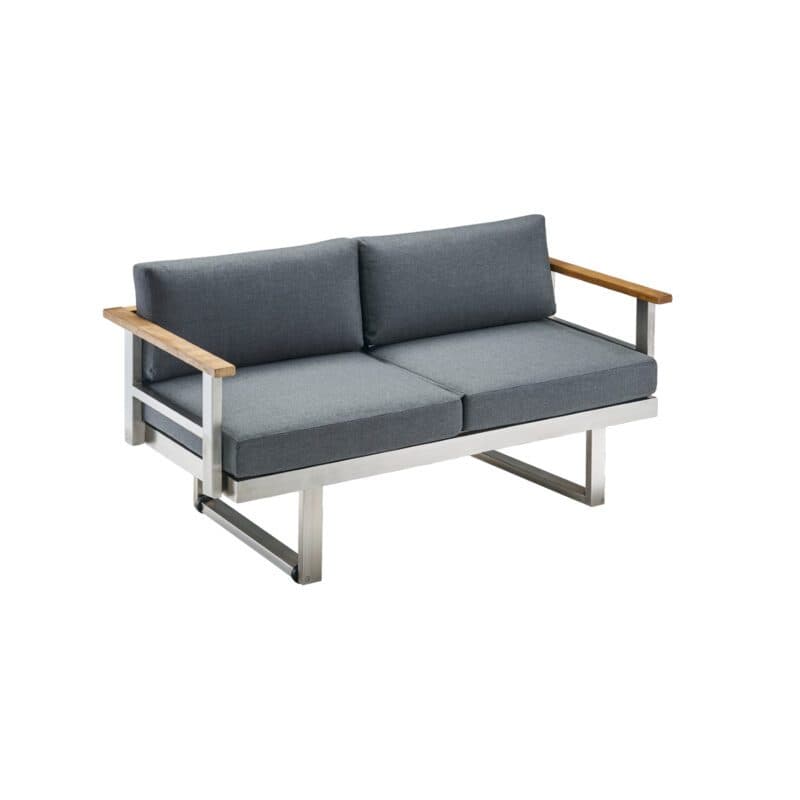 CASA DOMA "Aragona" 2-Sitzer Loungesofa, Gestell Edelstahl, Teak, Polster Tuvatextil® Panama grafito