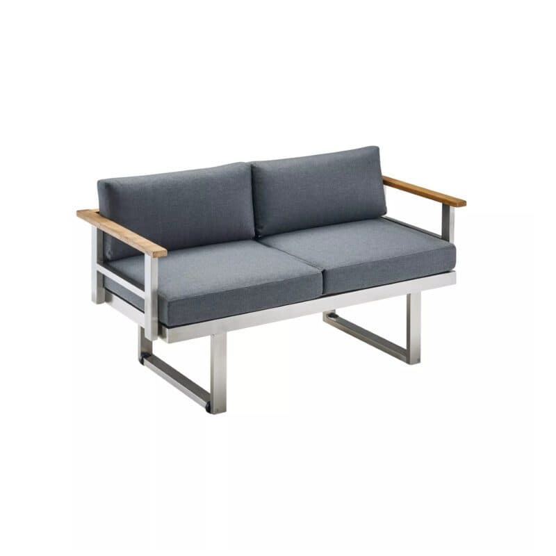 CASA DOMA "Aragona DINING" 2-Sitzer Loungesofa, Gestell Edelstahl, Teak, Polster Tuvatextil® Panama grafito
