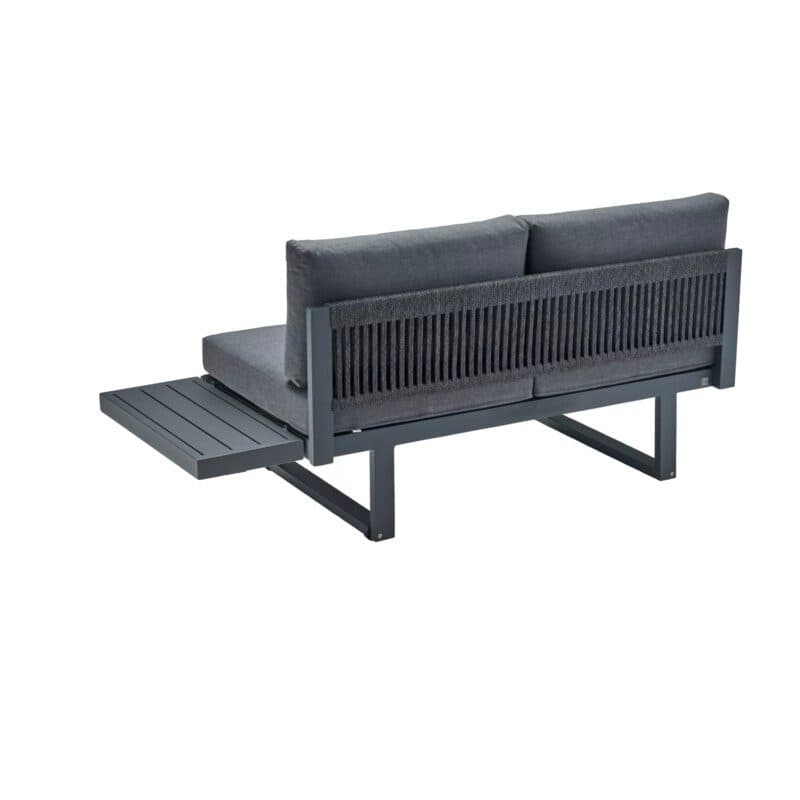 CASA DOMA "Aragona" Lounge 2-Sitzer mit Rückenlehne Rope und Ablage Alu rechts, Gestell Alu anthrazit, Polster Tuvatextil® Panama grafito