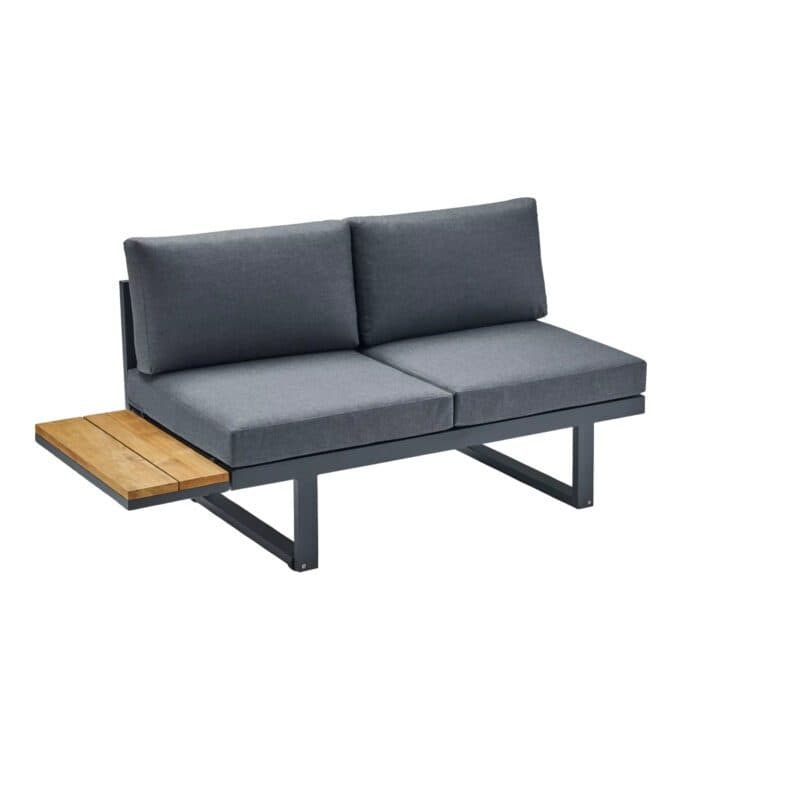 CASA DOMA "Aragona" Lounge 2-Sitzer mit Rückenlehne Rope und Ablage Teak links, Gestell Alu anthrazit, Polster Tuvatextil® Panama grafito
