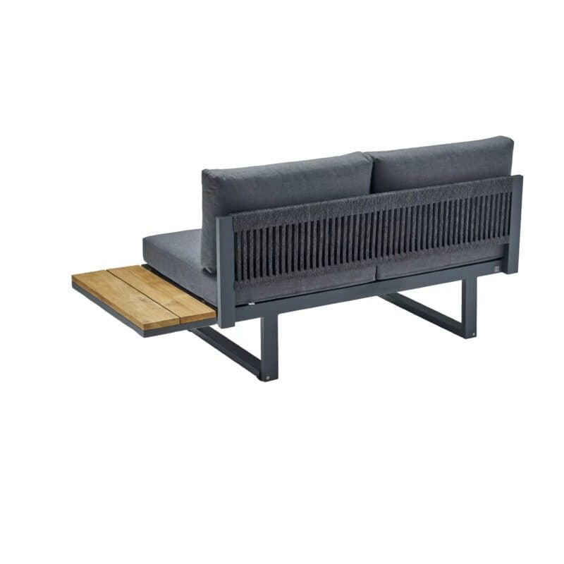 CASA DOMA "Aragona" Lounge 2-Sitzer mit Rückenlehne Rope und Ablage Teak rechts, Gestell Alu anthrazit, Polster Tuvatextil® Panama grafito