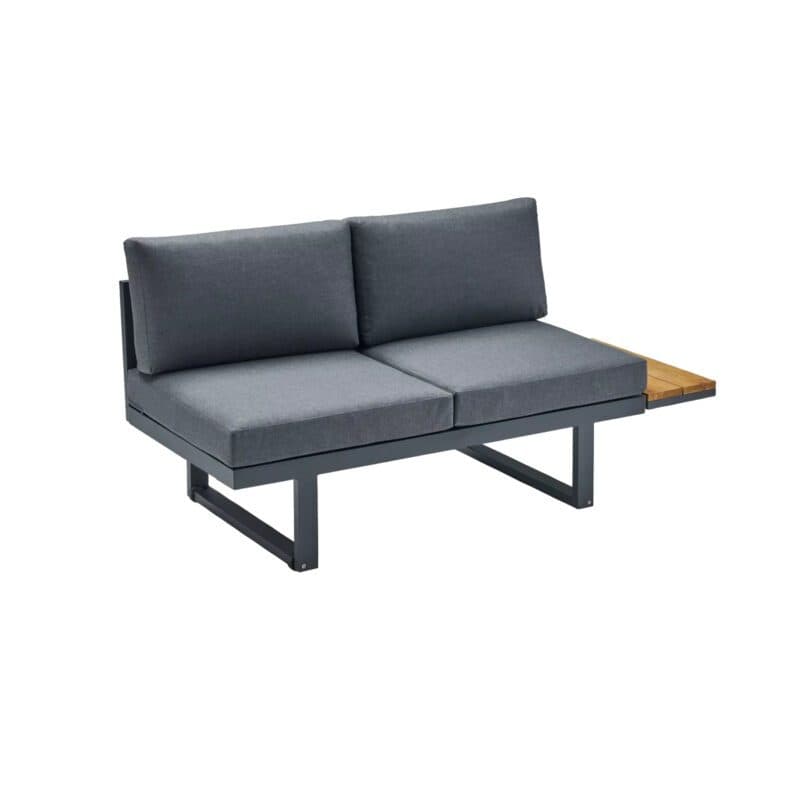 CASA DOMA "Aragona" Lounge 2-Sitzer mit Rückenlehne Rope und Ablage Teak rechts, Gestell Alu anthrazit, Polster Tuvatextil® Panama grafito
