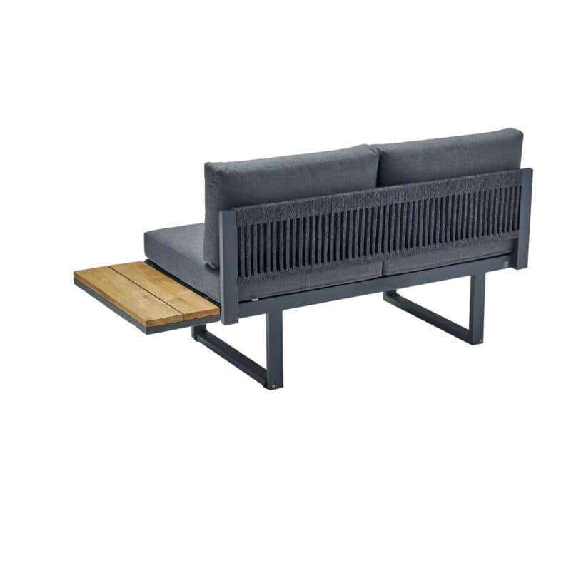 CASA DOMA "Aragona DINING" Lounge 2-Sitzer mit Rückenlehne Rope und Ablage Teak rechts, Gestell Alu anthrazit, Polster Tuvatextil® Panama grafito