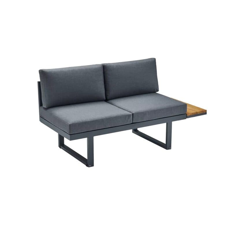 CASA DOMA "Aragona DINING" Lounge 2-Sitzer mit Rückenlehne Rope und Ablage Teak rechts, Gestell Alu anthrazit, Polster Tuvatextil® Panama grafito
