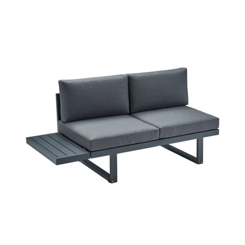 CASA DOMA "Aragona" Lounge 2-Sitzer mit Rückenlehne und Ablage Alu links, Gestell Alu anthrazit, Polster Tuvatextil® Panama grafito