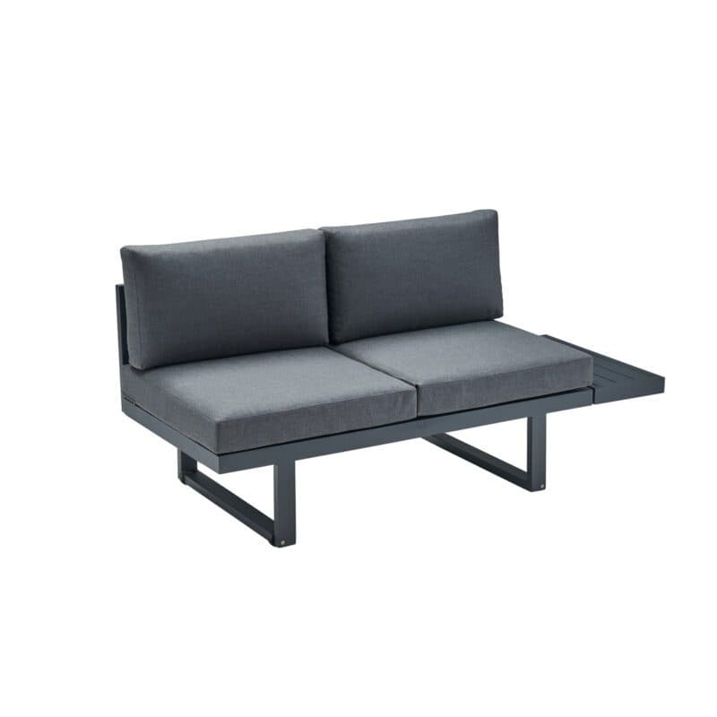 CASA DOMA "Aragona" Lounge 2-Sitzer mit Rückenlehne und Ablage Alu rechts, Gestell Alu anthrazit, Polster Tuvatextil® Panama grafito