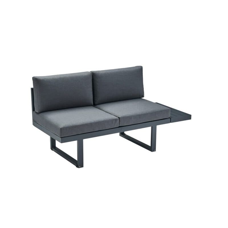 CASA DOMA "Aragona DINING" Lounge 2-Sitzer mit Rückenlehne und Ablage Alu rechts, Gestell Alu anthrazit, Polster Tuvatextil® Panama grafito