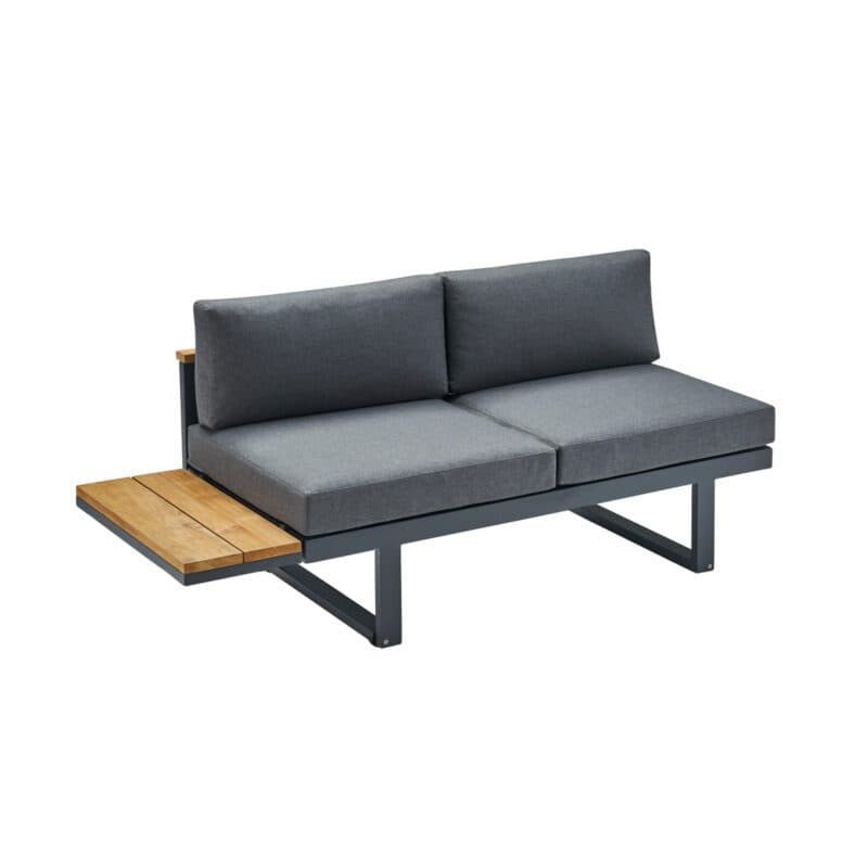 CASA DOMA "Aragona" Lounge 2-Sitzer mit Rückenlehne Teak und Teakablage links, Gestell Alu anthrazit, Polster Tuvatextil® Panama grafito