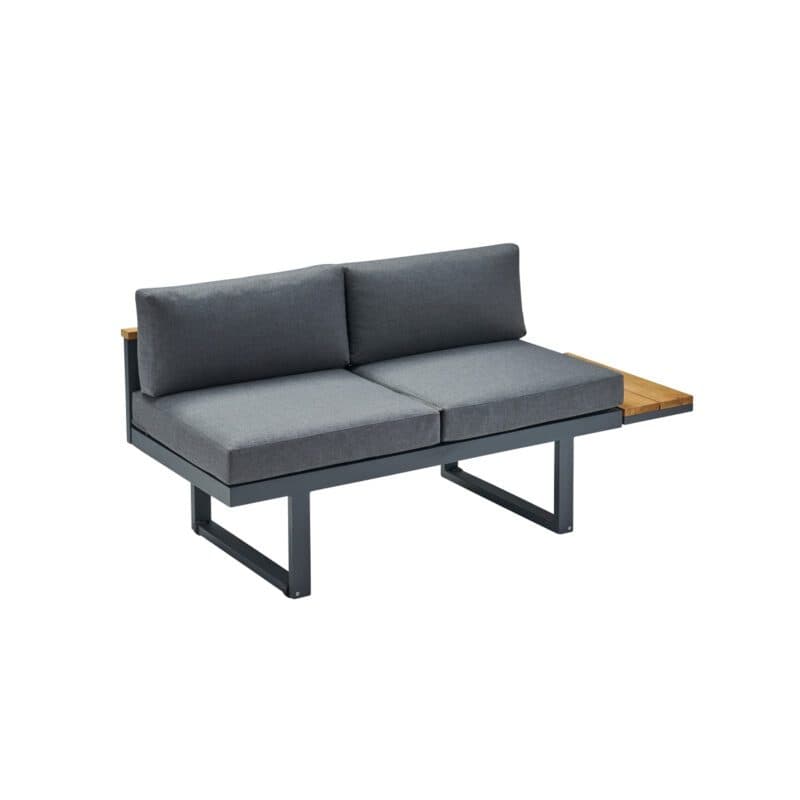 CASA DOMA "Aragona DINING" Lounge 2-Sitzer mit Rückenlehne Teak und Teakablage rechts, Gestell Alu anthrazit, Polster Tuvatextil® Panama grafito