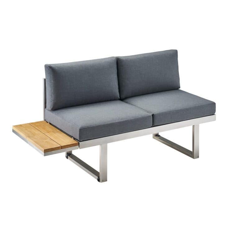 CASA DOMA "Aragona DINING" Lounge 2-Sitzer mit Rückenlehne Rope und Teakablage links, Gestell Edelstahl, Polster Tuvatextil® Panama grafito