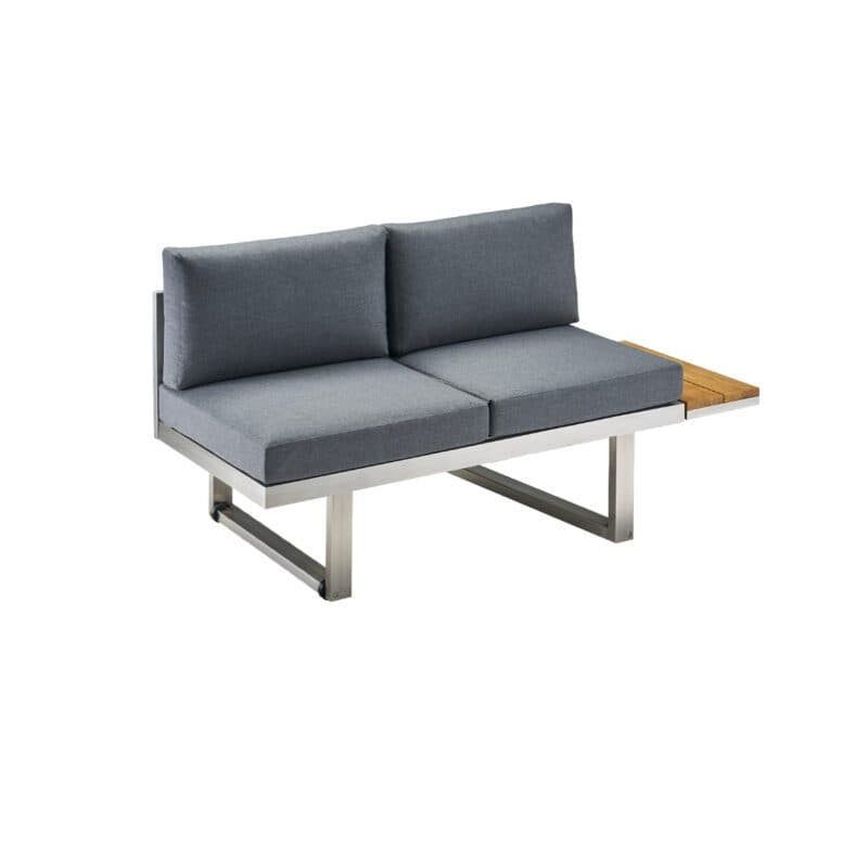 CASA DOMA "Aragona" Lounge 2-Sitzer mit Rückenlehne Rope und Teakablage rechts, Gestell Edelstahl, Polster Tuvatextil® Panama grafito