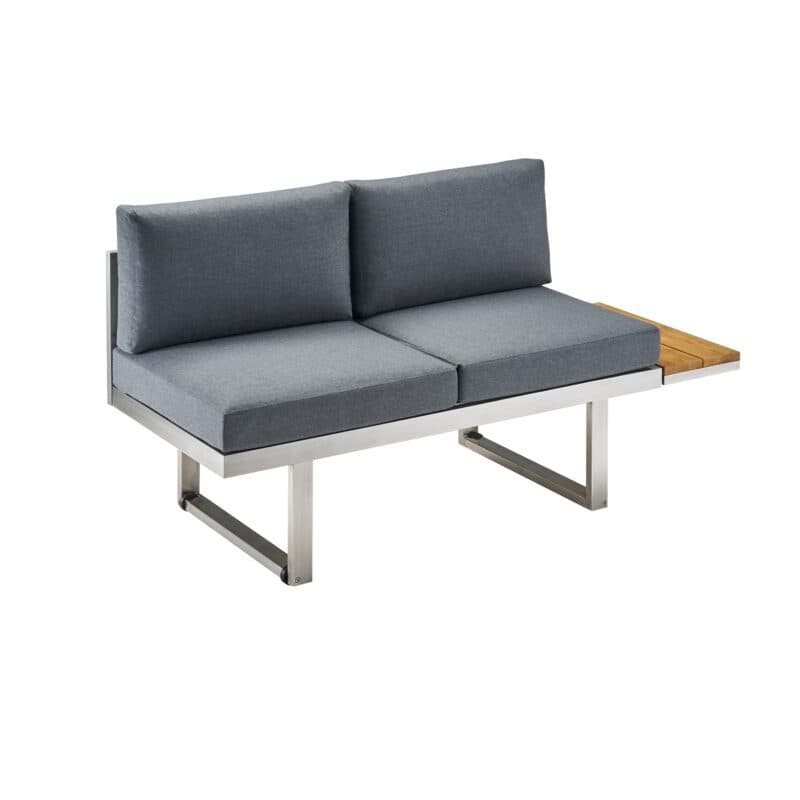 CASA DOMA "Aragona DINING" Lounge 2-Sitzer mit Rückenlehne Rope und Teakablage links, Gestell Edelstahl, Polster Tuvatextil® Panama grafito