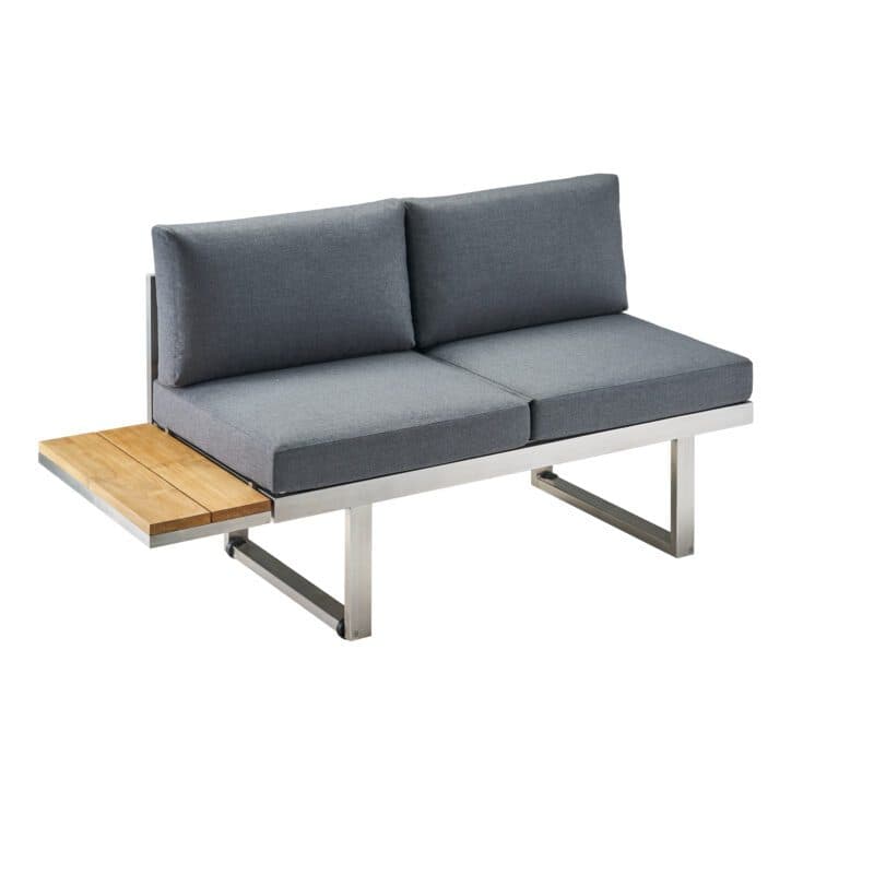 CASA DOMA "Aragona DINING" Lounge 2-Sitzer mit Rückenlehne und Teakablage links, Gestell Edelstahl, Polster Tuvatextil® Panama grafito