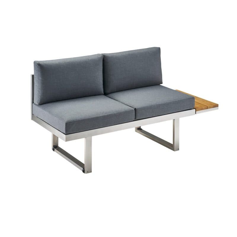 CASA DOMA "Aragona DINING" Lounge 2-Sitzer mit Rückenlehne und Teakablage links, Gestell Edelstahl, Polster Tuvatextil® Panama grafito