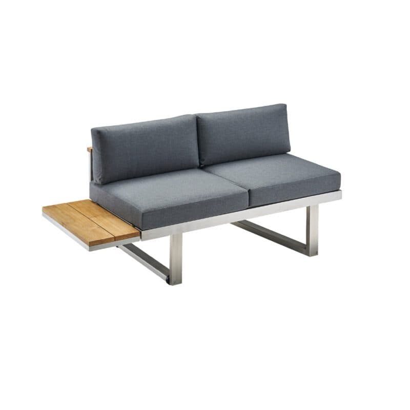 CASA DOMA "Aragona" Lounge 2-Sitzer mit Rückenlehne Teak und Teakablage links, Gestell Edelstahl, Polster Tuvatextil® Panama grafito