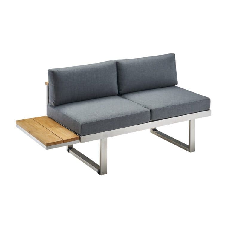 CASA DOMA "Aragona DINING" Lounge 2-Sitzer mit Rückenlehne Teak und Teakablage links, Gestell Edelstahl, Polster Tuvatextil® Panama grafito