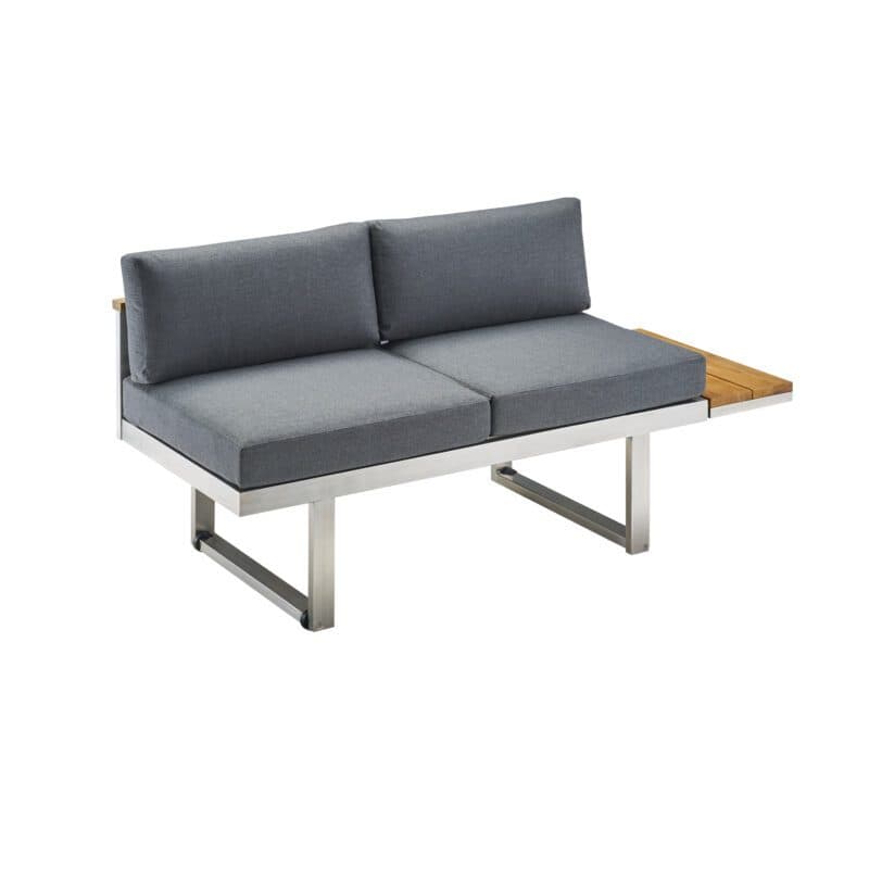 CASA DOMA "Aragona DINING" Lounge 2-Sitzer mit Rückenlehne Teak und Teakablage rechts, Gestell Edelstahl, Polster Tuvatextil® Panama grafito