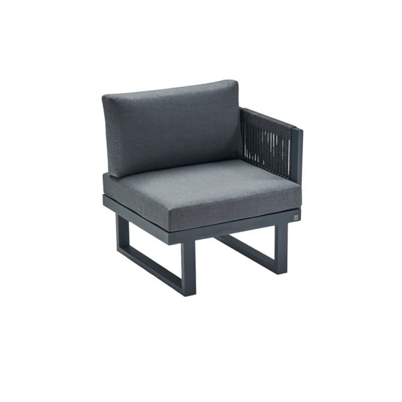 CASA DOMA "Aragona" Lounge 1-Sitzer mit Rückenlehne und Armlehne rechts, Rope, Gestell Alu anthrazit, Polster Tuvatextil® Panama grafito