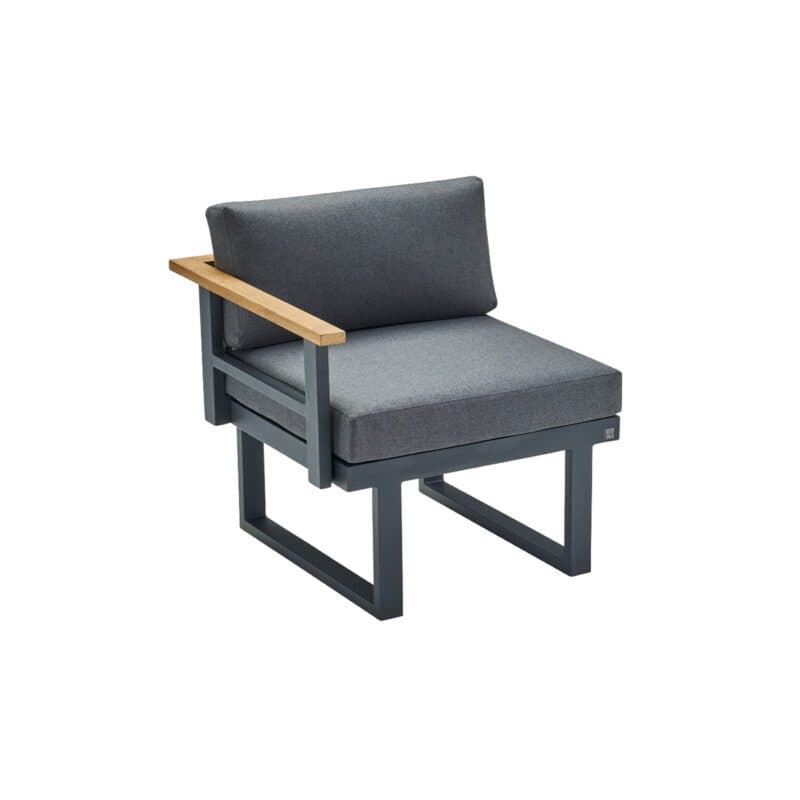 CASA DOMA "Aragona DINING" Lounge 1-Sitzer mit Rückenlehne und Armlehne links, Teak, Gestell Alu anthrazit, Polster Tuvatextil® Panama grafito