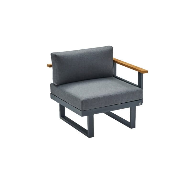 CASA DOMA "Aragona" Lounge 1-Sitzer mit Rückenlehne und Armlehne rechts, Teak, Gestell Alu anthrazit, Polster Tuvatextil® Panama grafito