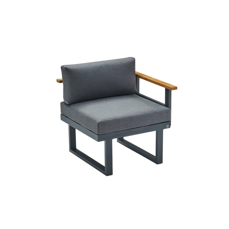 CASA DOMA "Aragona DINING" Lounge 1-Sitzer mit Rückenlehne und Armlehne rechts, Teak, Gestell Alu anthrazit, Polster Tuvatextil® Panama grafito
