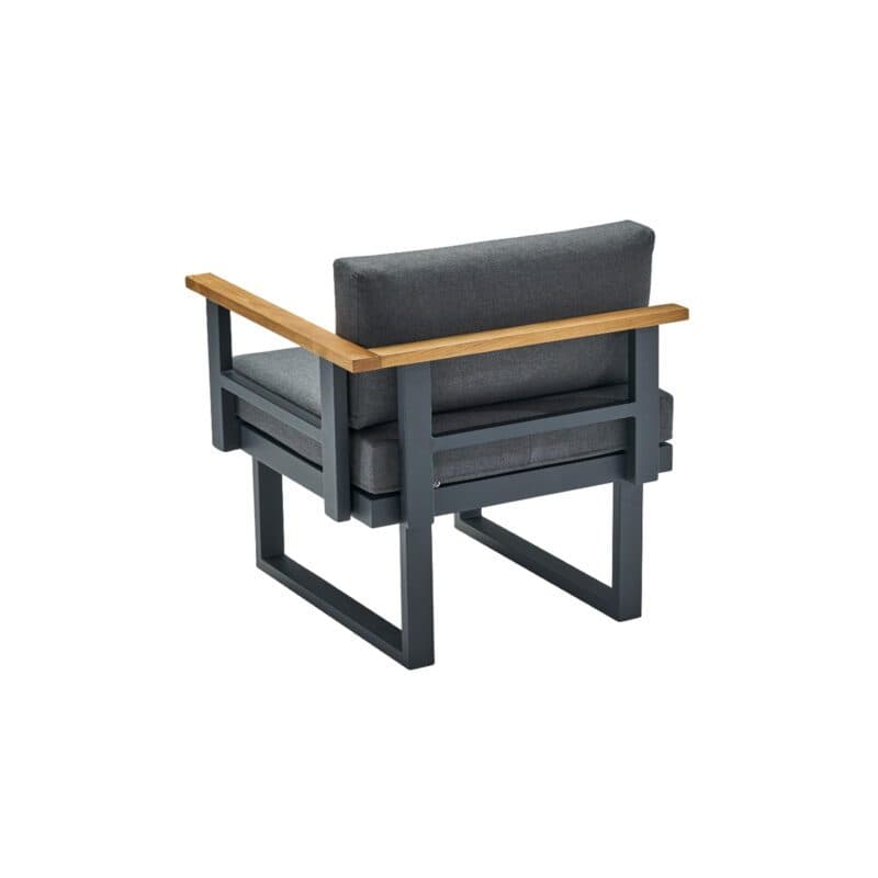 CASA DOMA "Aragona DINING" Lounge 1-Sitzer mit Rückenlehne und Armlehne rechts, Teak, Gestell Alu anthrazit, Polster Tuvatextil® Panama grafito
