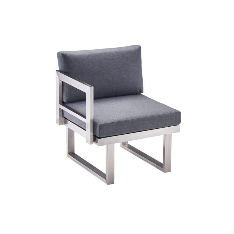 CASA DOMA "Aragona DINING" Lounge 1-Sitzer mit Rückenlehne und Armlehne links, Gestell Edelstahl, Polster Tuvatextil® Panama grafito