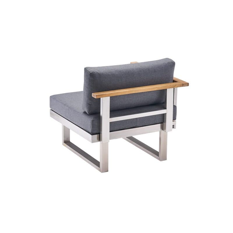 CASA DOMA "Aragona" Lounge 1-Sitzer mit Rückenlehne und Armlehne links, Teak, Gestell Edelstahl, Polster Tuvatextil® Panama grafito