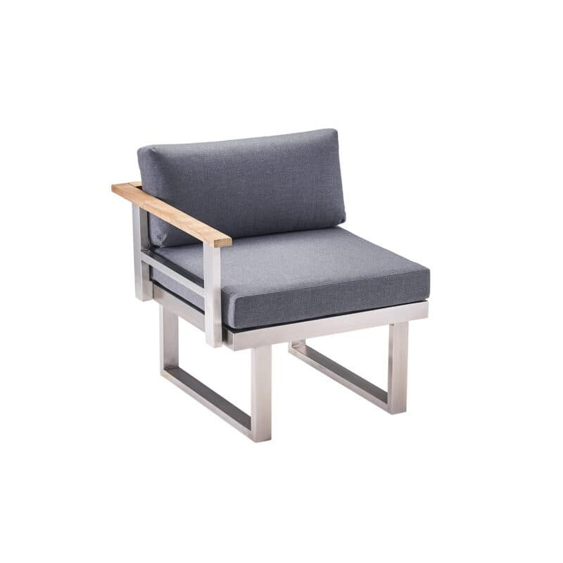 CASA DOMA "Aragona DINING" Lounge 1-Sitzer mit Rückenlehne und Armlehne links, Teak, Gestell Edelstahl, Polster Tuvatextil® Panama grafito