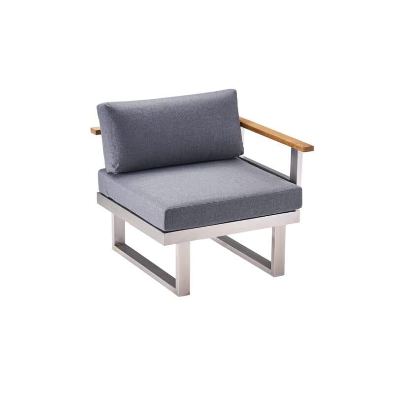 CASA DOMA "Aragona" Lounge 1-Sitzer mit Rückenlehne und Armlehne rechts, Teak, Gestell Edelstahl, Polster Tuvatextil® Panama grafito