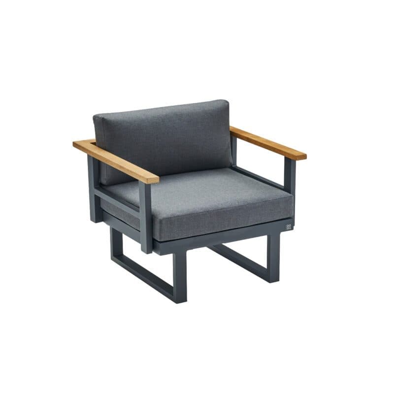 CASA DOMA "Aragona" 1-Sitzer Sessel, Alu anthrazit, Teak, Polster Tuvatextil® Panama grafito