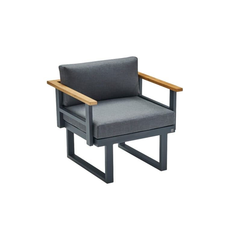 CASA DOMA "Aragona DINING" 1-Sitzer Sessel, Alu anthrazit, Teak, Polster Tuvatextil® Panama grafito