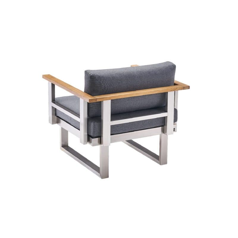 CASA DOMA "Aragona" 1-Sitzer Sessel, Edelstahl gebürstet, Teak, Polster Tuvatextil® Panama grafito