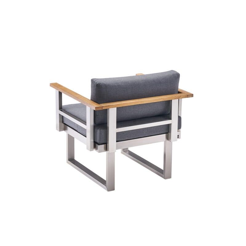 CASA DOMA "Aragona DINING" 1-Sitzer Sessel, Edelstahl gebürstet, Teak, Polster Tuvatextil® Panama grafito