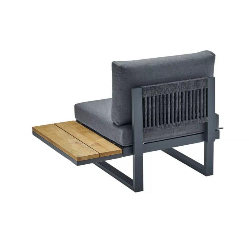 CASA DOMA "Aragona" Lounge 1-Sitzer mit Rückenlehne Rope und Ablage Teak rechts, Gestell Alu anthrazit, Polster Tuvatextil® Panama grafito