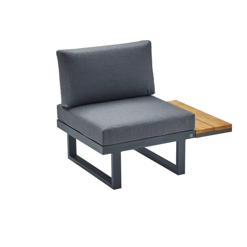 CASA DOMA "Aragona" Lounge 1-Sitzer mit Rückenlehne Rope und Ablage Teak rechts, Gestell Alu anthrazit, Polster Tuvatextil® Panama grafito