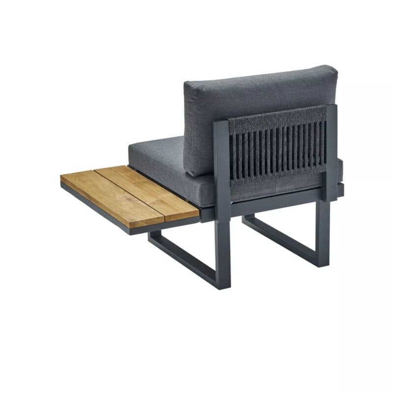 CASA DOMA "Aragona DINING" Lounge 1-Sitzer mit Rückenlehne Rope und Ablage Teak rechts, Gestell Alu anthrazit, Polster Tuvatextil® Panama grafito