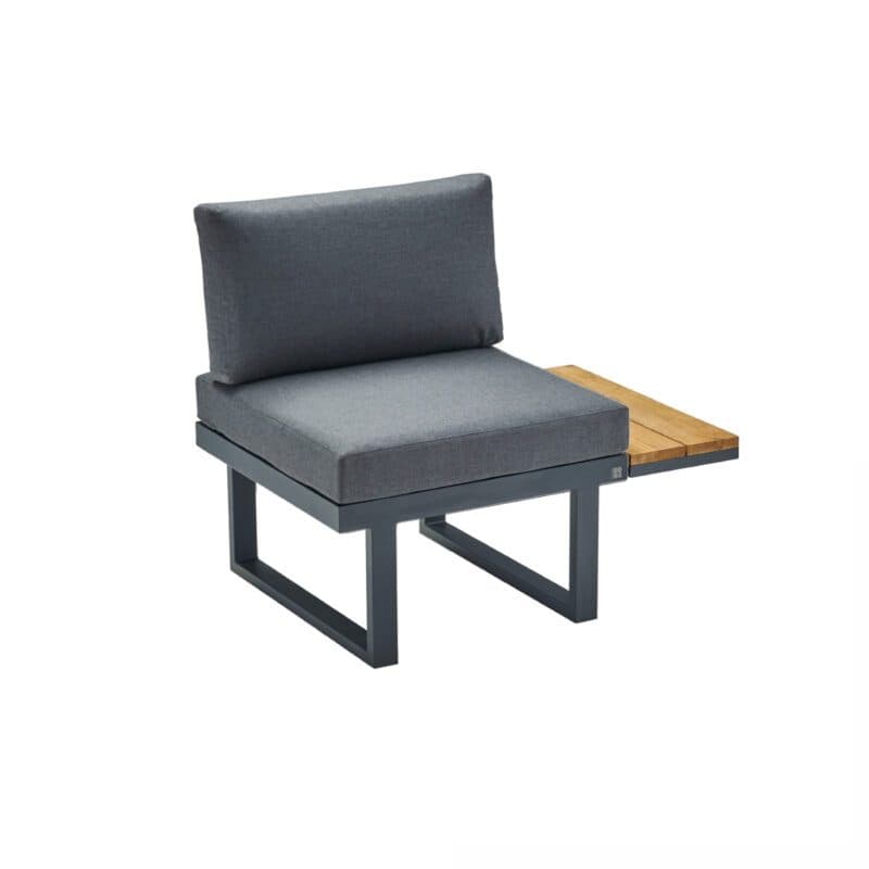 CASA DOMA "Aragona DINING" Lounge 1-Sitzer mit Rückenlehne Rope und Ablage Teak rechts, Gestell Alu anthrazit, Polster Tuvatextil® Panama grafito