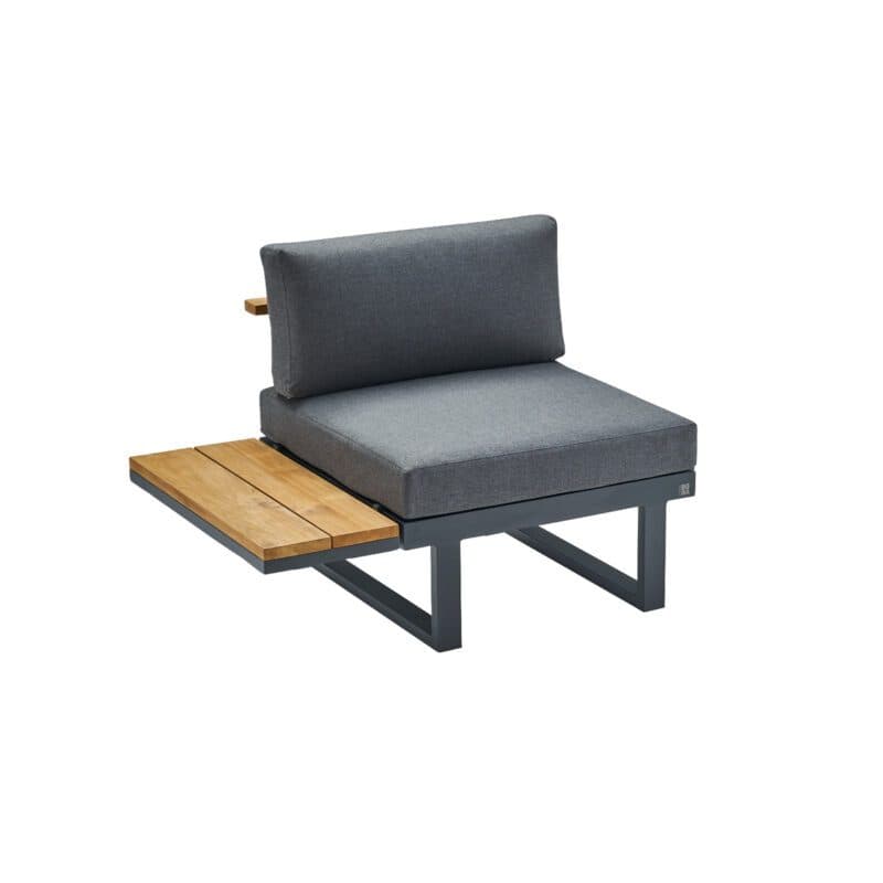 CASA DOMA "Aragona" Lounge 1-Sitzer mit Rückenlehne Teak und Teakablage links, Gestell Alu anthrazit, Polster Tuvatextil® Panama grafito