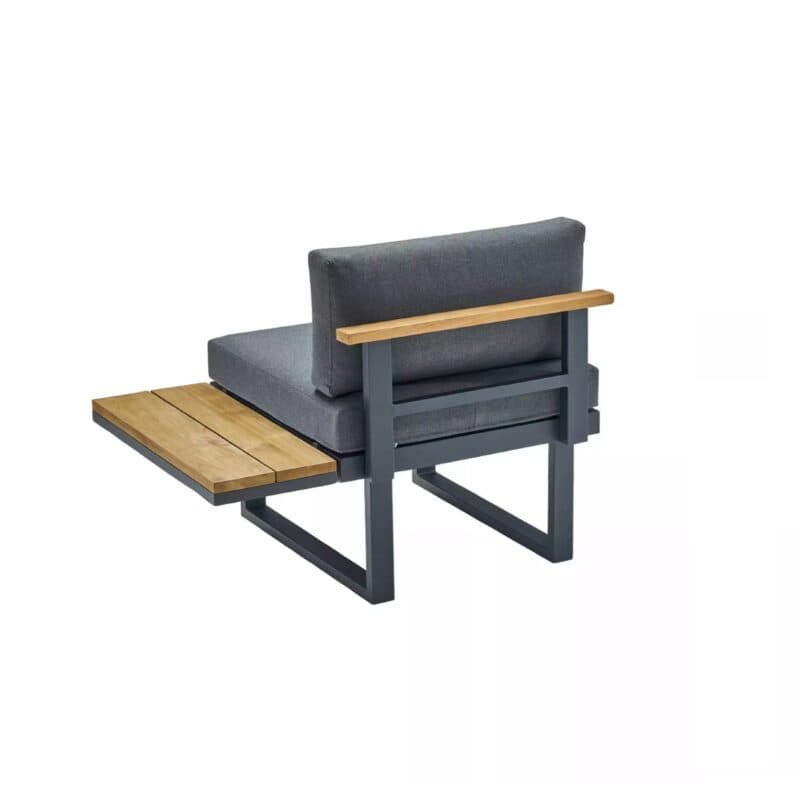 CASA DOMA "Aragona DINING" Lounge 1-Sitzer mit Rückenlehne Teak und Teakablage rechts, Gestell Alu anthrazit, Polster Tuvatextil® Panama grafito