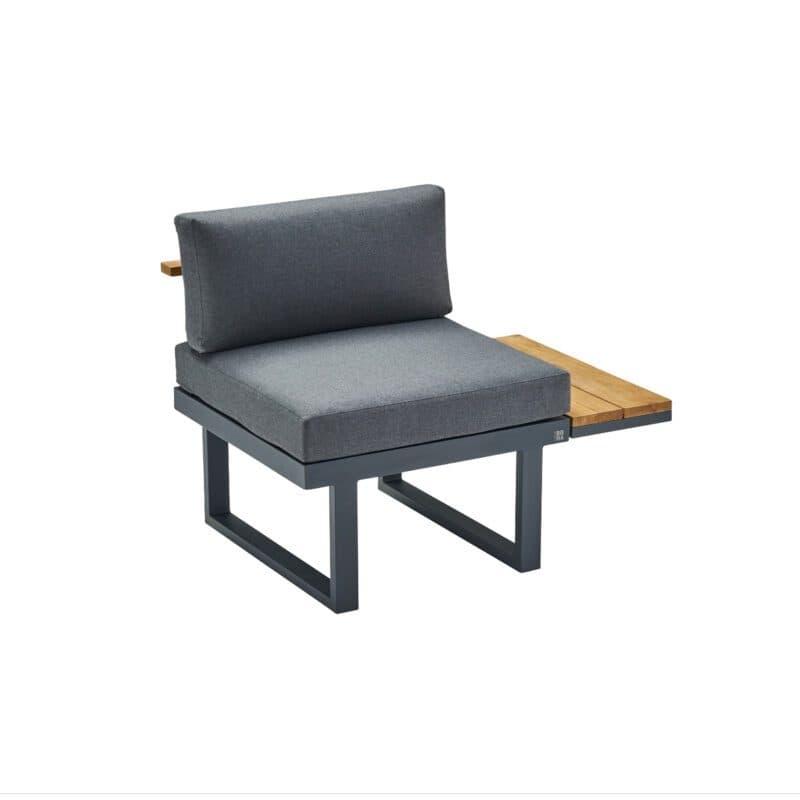 CASA DOMA "Aragona DINING" Lounge 1-Sitzer mit Rückenlehne Teak und Teakablage rechts, Gestell Alu anthrazit, Polster Tuvatextil® Panama grafito