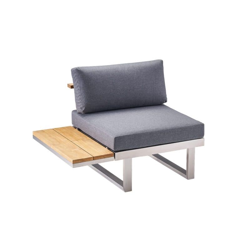 CASA DOMA "Aragona" Lounge 1-Sitzer mit Rückenlehne Teak und Teakablage links, Gestell Edelstahl, Polster Tuvatextil® Panama grafito