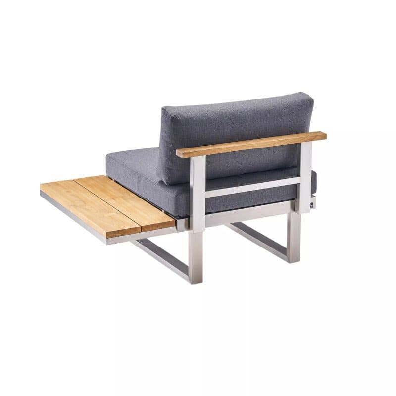 CASA DOMA "Aragona" Lounge 1-Sitzer mit Rückenlehne Teak und Teakablage rechts, Gestell Edelstahl, Polster Tuvatextil® Panama grafito