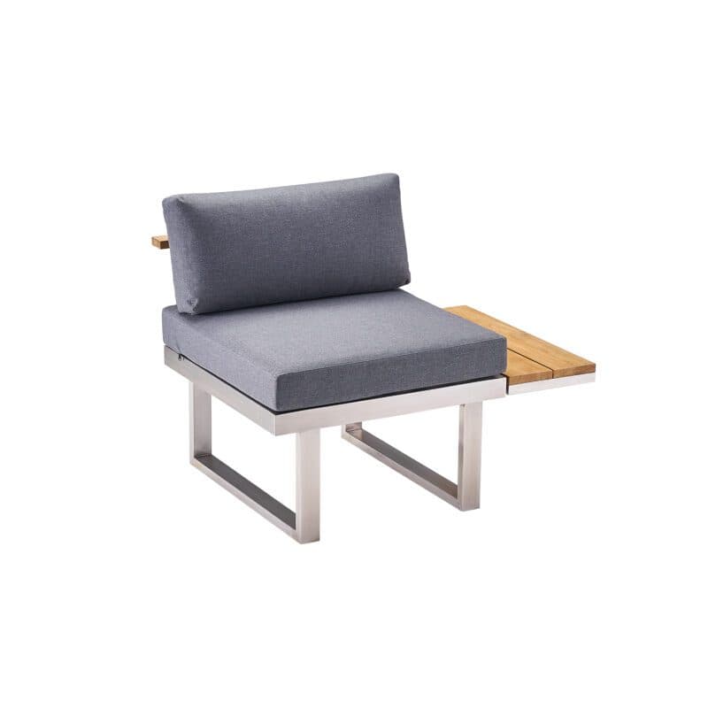 CASA DOMA "Aragona DINING" Lounge 1-Sitzer mit Rückenlehne Teak und Teakablage rechts, Gestell Edelstahl, Polster Tuvatextil® Panama grafito