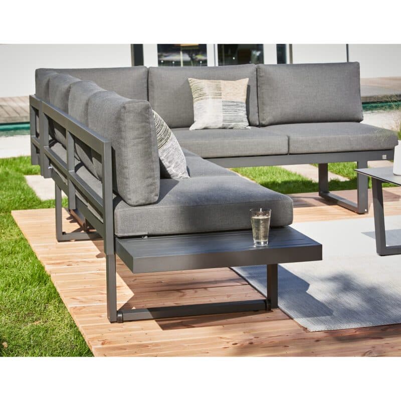 CASA DOMA "Aragona" Ecklounge mit Ablage, Gestelle Aluminium anthrazit, Polster Tuvatextil® Panama grafito, Sitzhöhe 49 cm