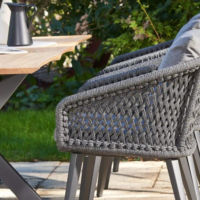 CASA DOMA "Ribera" Diningsessel Rundform, Vierkant-Beine Edelstahl anthrazit, Sitz Rope anthrazit (Raute), Kissen Tuvatextil® Panama grafito