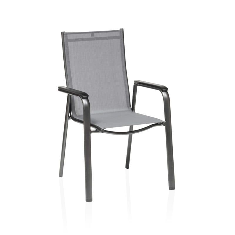 Kettler "Cirrus" Stapelsessel, Gestell Aluminium anthrazit, Sitz Textilgewebe anthrazit-grau, Armlehnen Kunststoff