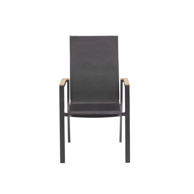 Kettler "Rasmus" Stapelsessel mit hoher Rückenlehne, Gestell Aluminium anthrazit, Armlehnenauflage Teak, Sitzfläche Twitchell® charcoal