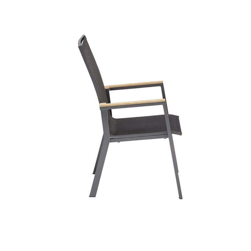 Kettler "Rasmus" Stapelsessel mit hoher Rückenlehne, Gestell Aluminium anthrazit, Armlehnenauflage Teak, Sitzfläche Twitchell® charcoal